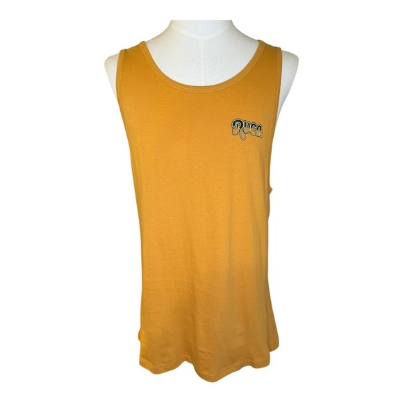 RVCA Tank Top Mens Large Gold Palm Tree Graphic Sleeveless Casual Beach NWT - Picture 1 of 5